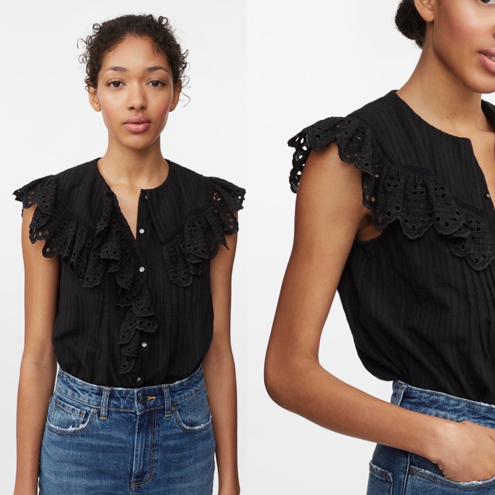 Rebecca Taylor La Vie Satin Stripe Dobby Top in Black